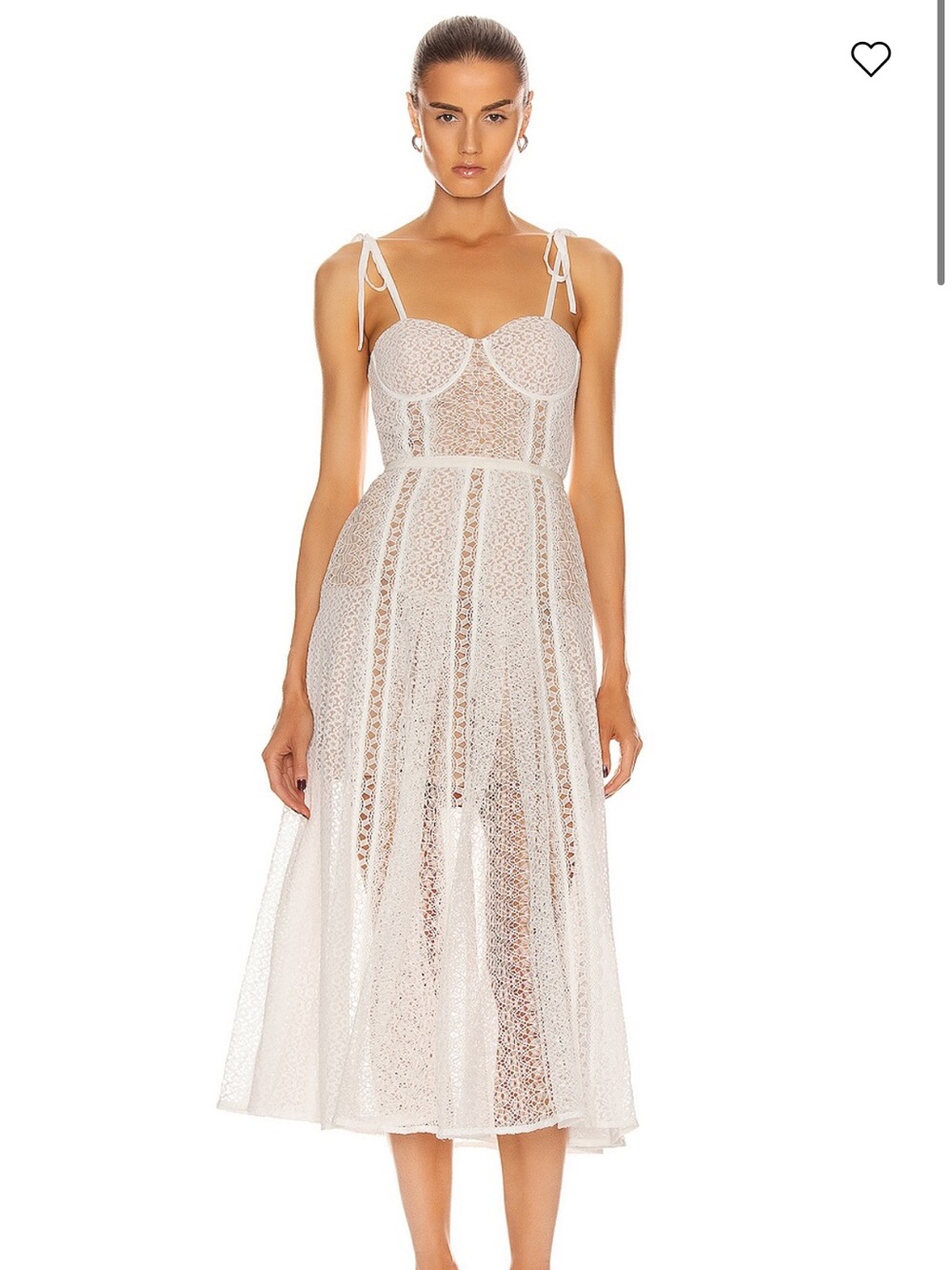 Self-Portrait White Lace Midi Dress with Tie Shoulders